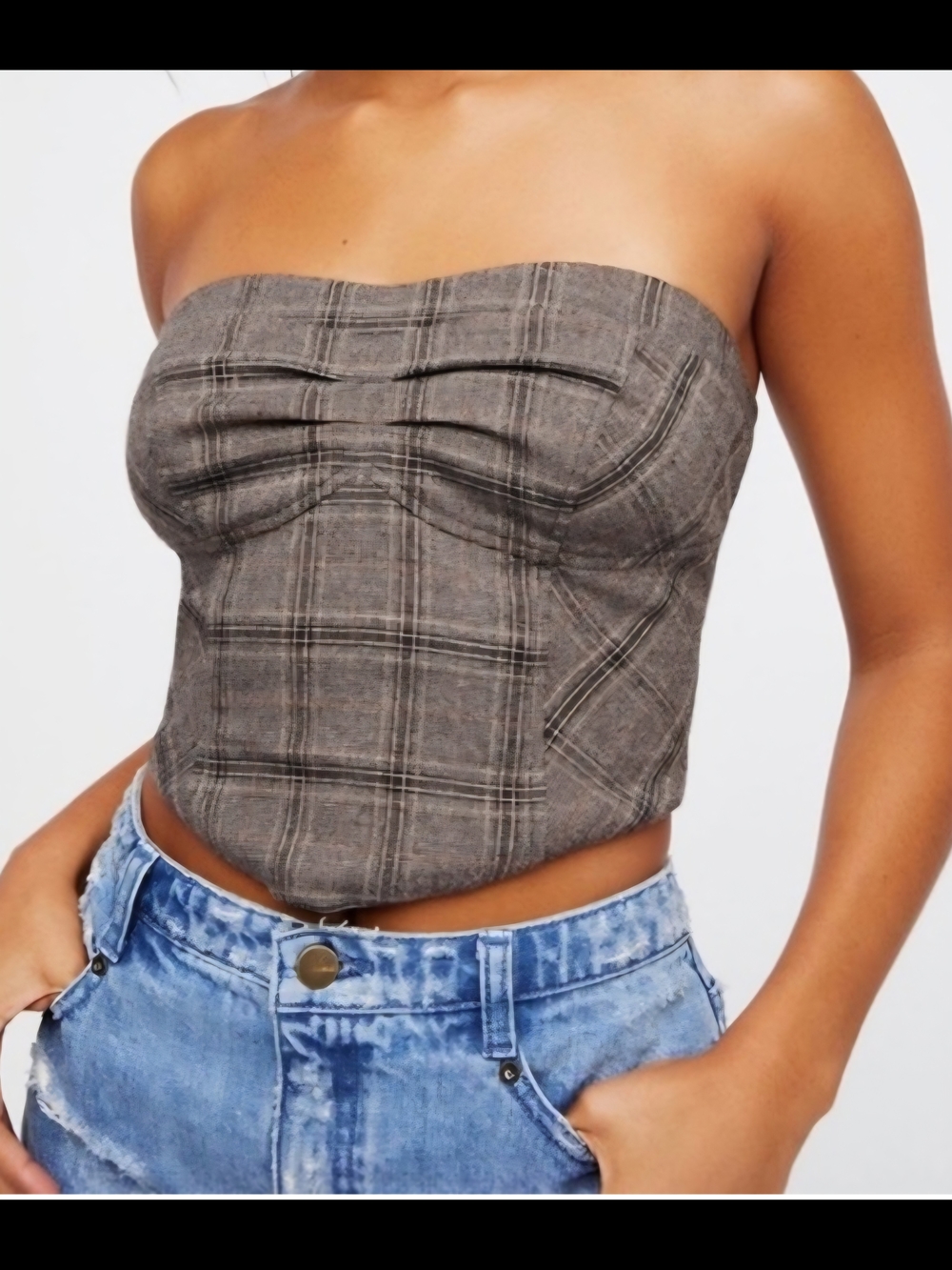 Free People Gray Plaid Out West Strapless Tube Top
